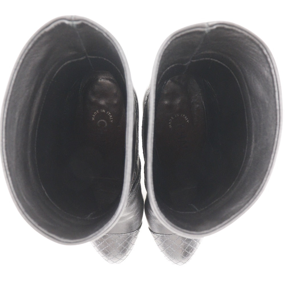 Chanel Boots Leather Black Matrasse Coco Mark Women 34 1/2