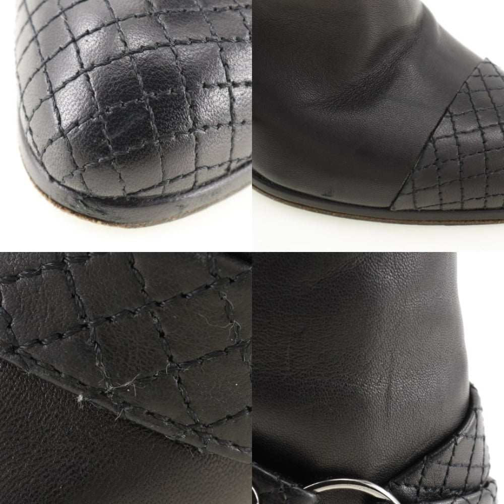 Chanel Boots Leather Black Matrasse Coco Mark Women 34 1/2