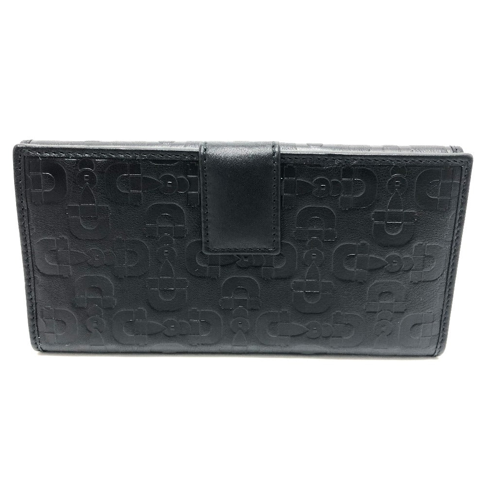 Gucci Long Wallet Purse 143389 Leather Black Embossed All Over Pattern Women
