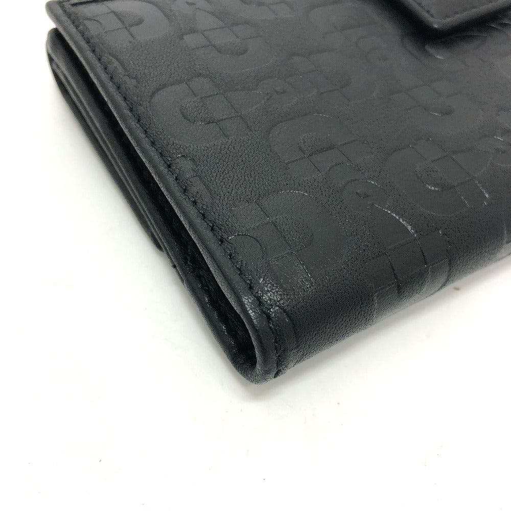 Gucci Long Wallet Purse 143389 Leather Black Embossed All Over Pattern Women