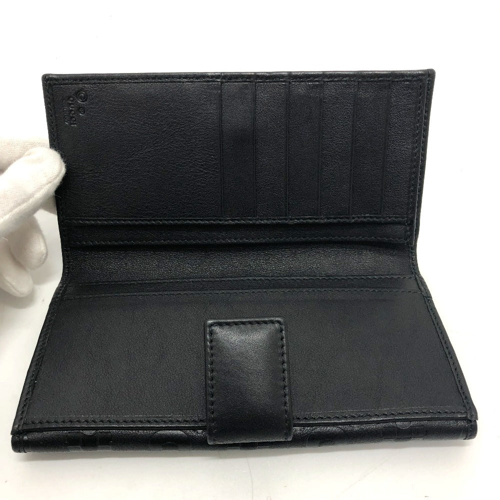 Gucci Long Wallet Purse 143389 Leather Black Embossed All Over Pattern Women