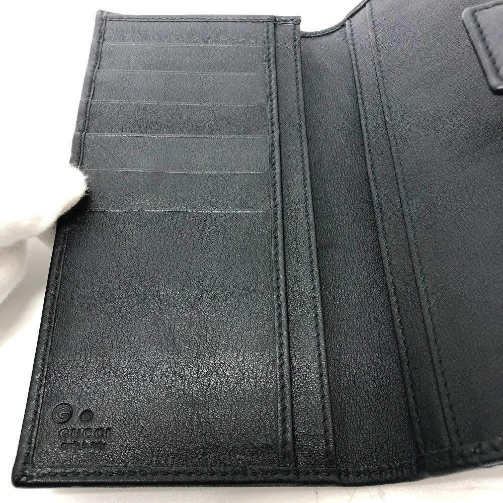 Gucci Long Wallet Purse 143389 Leather Black Embossed All Over Pattern Women