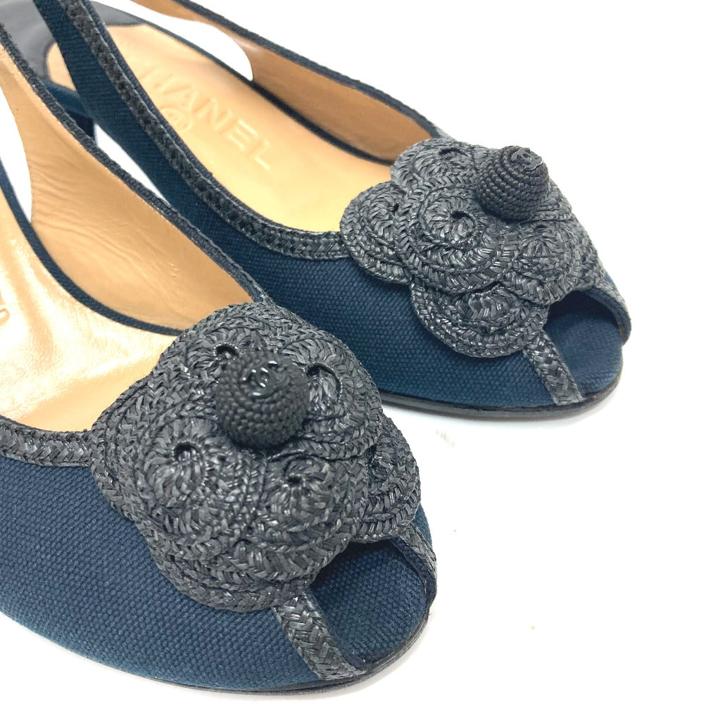 Chanel Pumps Canvas Black Camelia Women 35 C