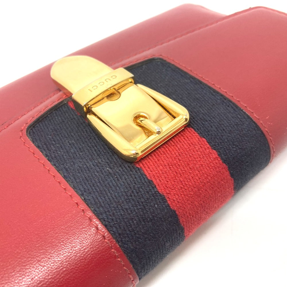Gucci Long Wallet Purse 476084 Leather Red Sylvie Continental Women