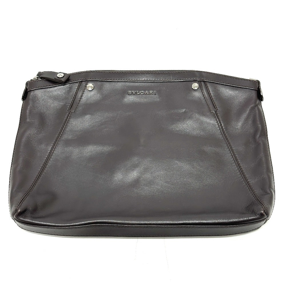 Bvlgari Clutch Bag Leather Brown Logo Mens