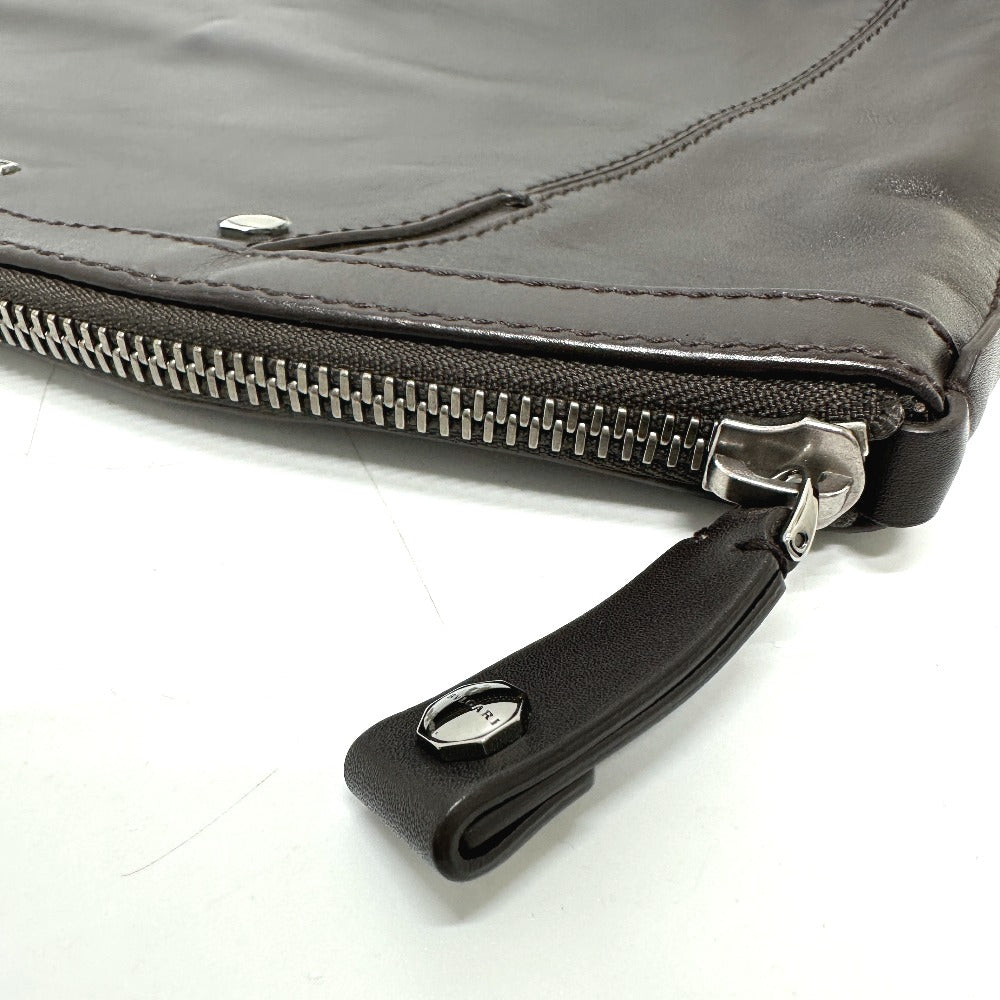 Bvlgari Clutch Bag Leather Brown Logo Mens