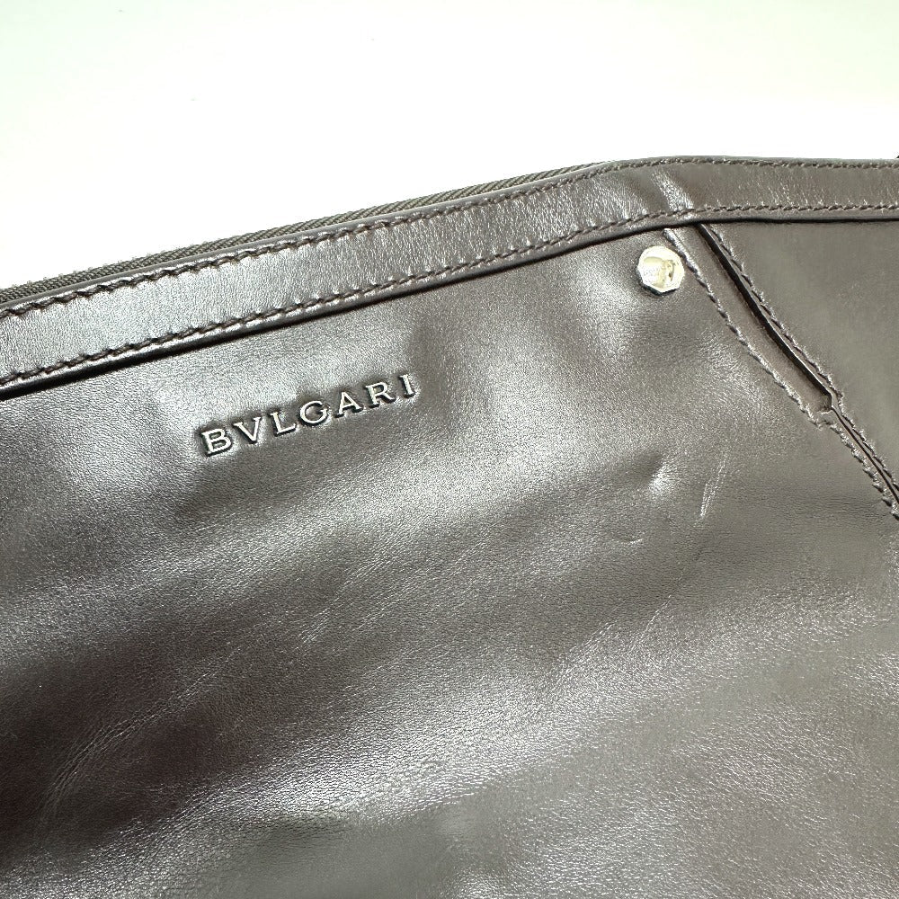 Bvlgari Clutch Bag Leather Brown Logo Mens