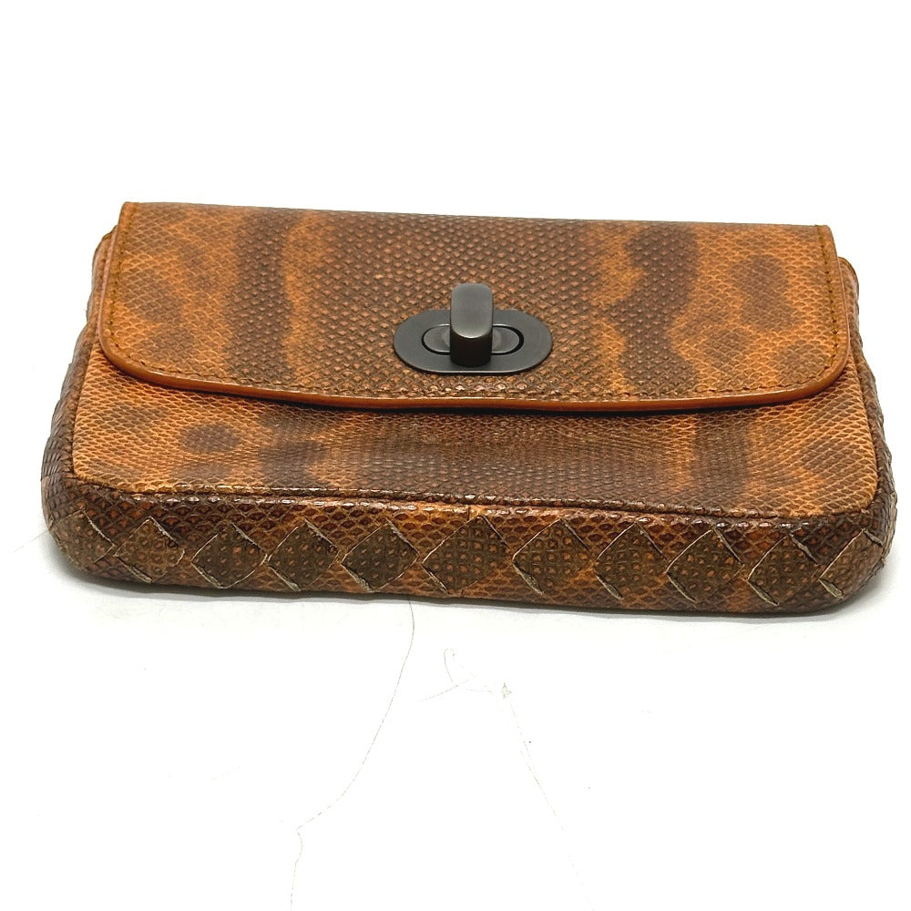 Bottegaveneta Pouch Leather Orange Embossed Turn Lock Women
