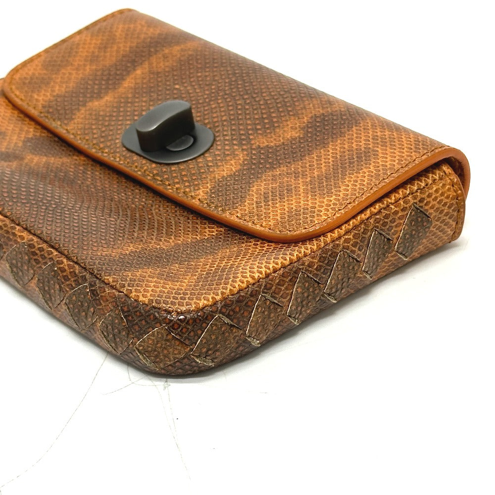 Bottegaveneta Pouch Leather Orange Embossed Turn Lock Women