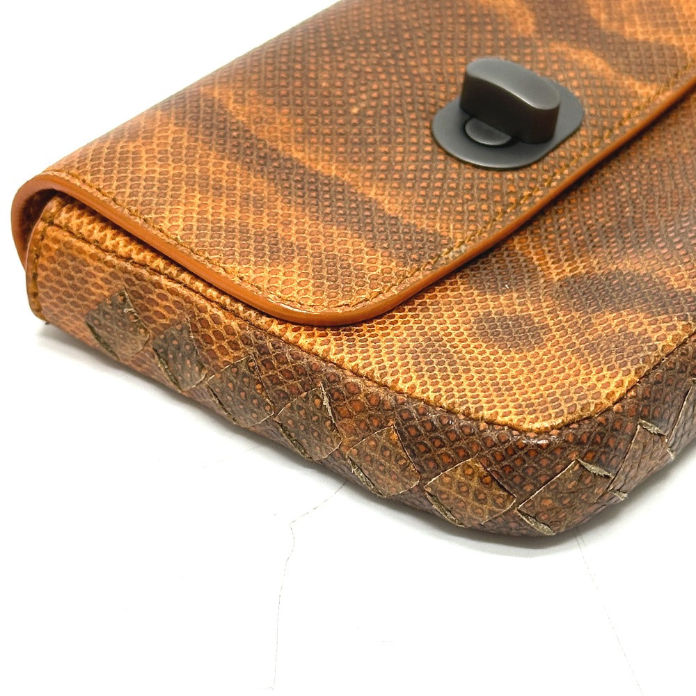 Bottegaveneta Pouch Leather Orange Embossed Turn Lock Women