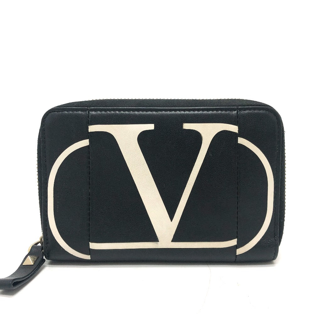 Valentino Folded Wallet Leather Black V Logo Mens