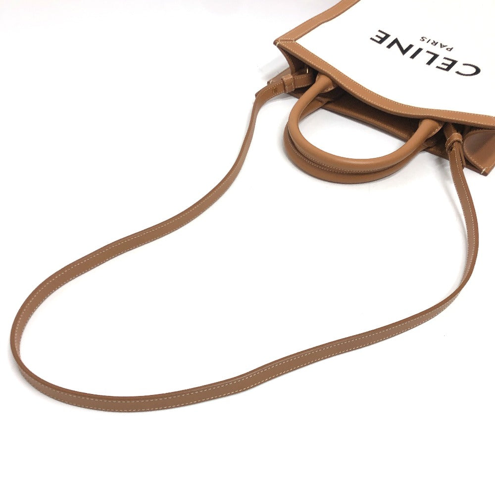 Celine Tote Bag 192082Bnz.02Nt Leather / Canvas Beige X Brown Small Bar Tikal Kaba Women