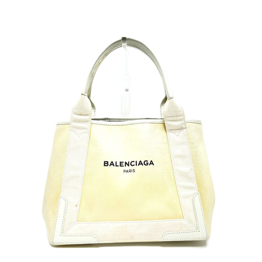 Balenciaga Tote Bag 339933 Canvas / Leather White Navy Kabas S