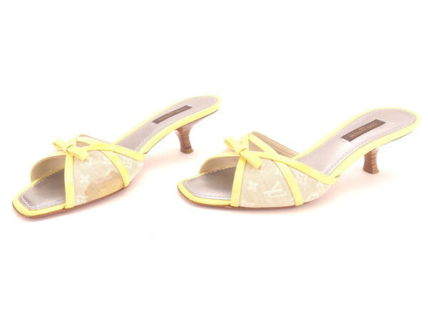 Louis Vuitton Mule Canvas Leather Beige Yellow 34 1/2