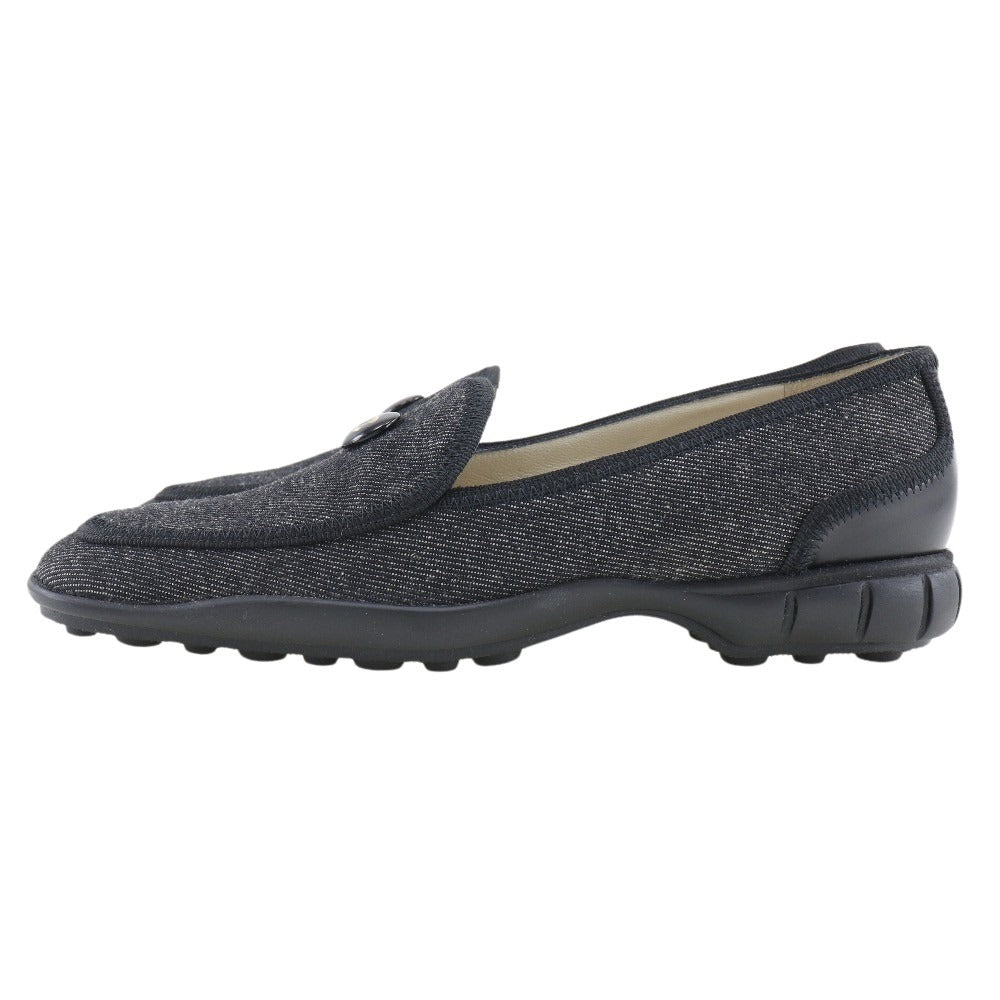 Chanel Loafers Denim Black Coco Button Women 36 1/2