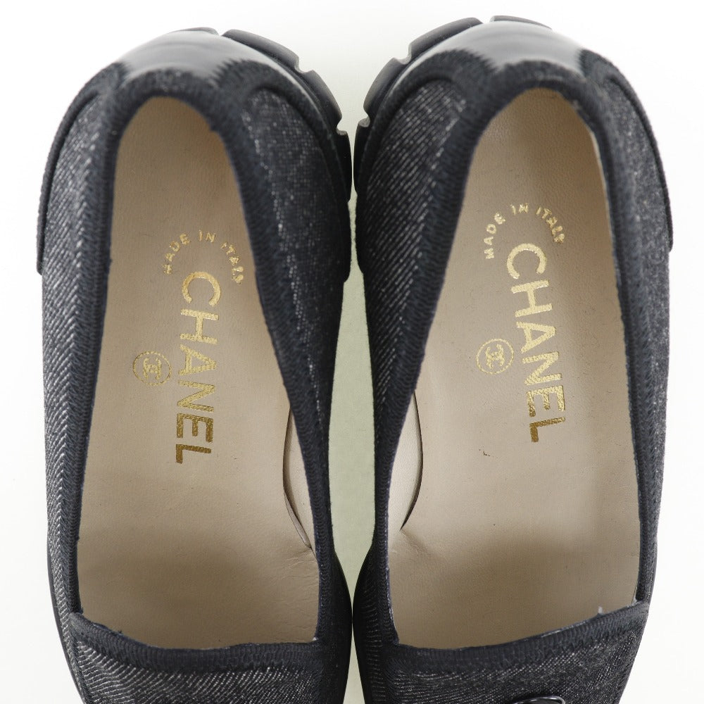 Chanel Loafers Denim Black Coco Button Women 36 1/2