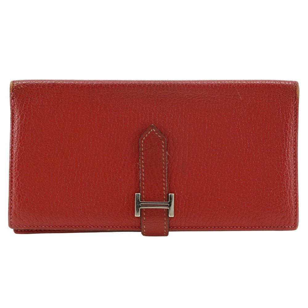 Hermes Bifold Wallet Leather Red Beansufla Women