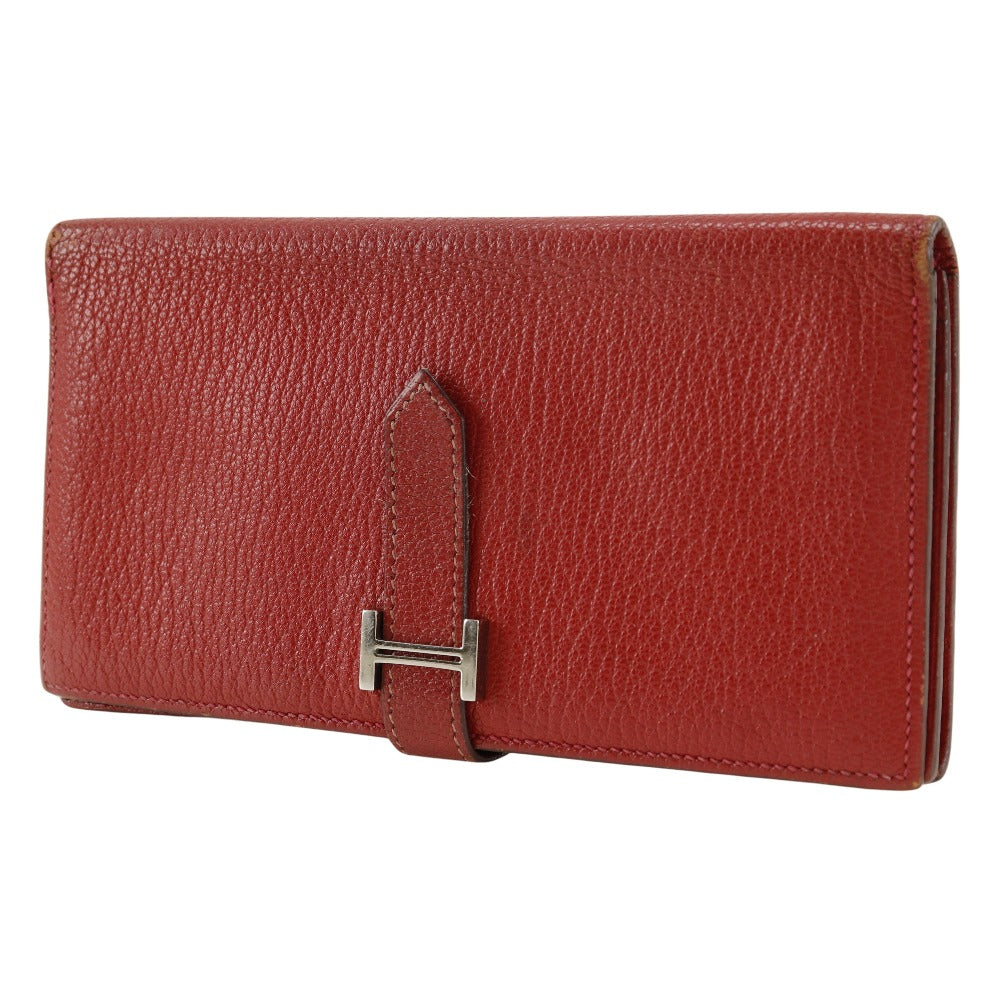 Hermes Bifold Wallet Leather Red Beansufla Women
