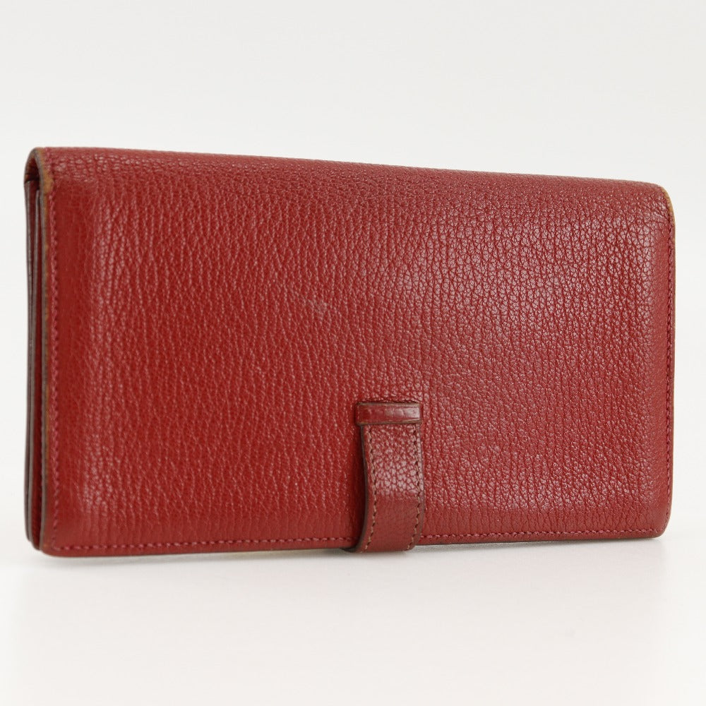 Hermes Bifold Wallet Leather Red Beansufla Women