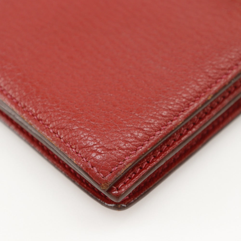 Hermes Bifold Wallet Leather Red Beansufla Women