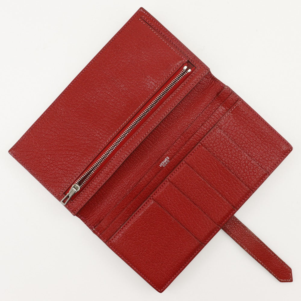 Hermes Bifold Wallet Leather Red Beansufla Women