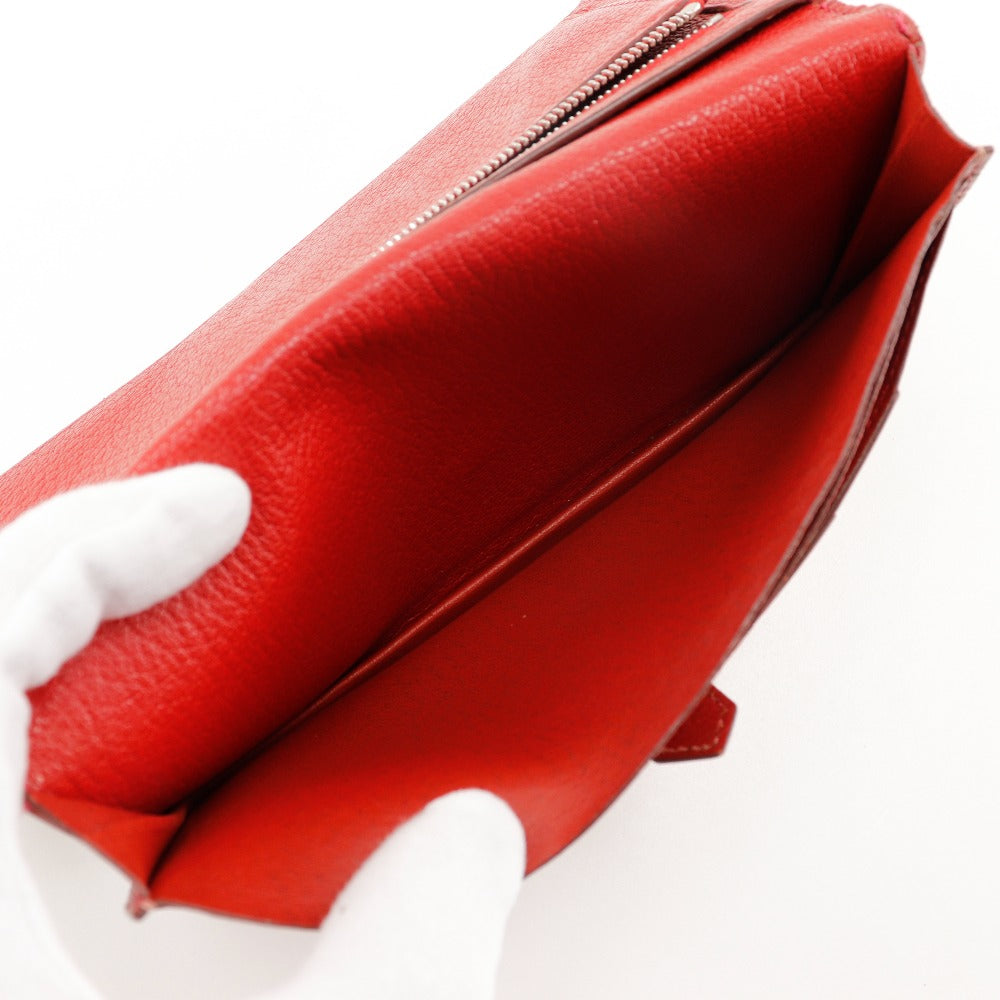 Hermes Bifold Wallet Leather Red Beansufla Women