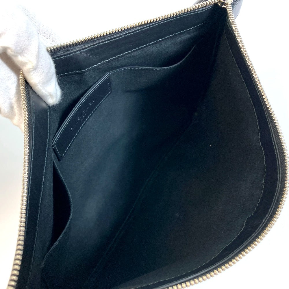 Balenciaga Clutch Bag 420407 Canvas / Leather Navy X Black Stripe Logo Navy Clip M Unisex(Unisex)