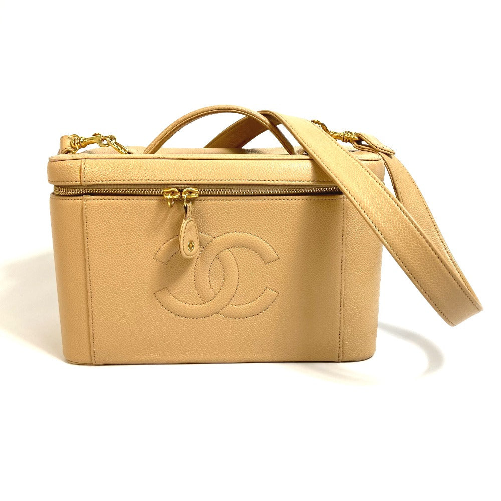 Chanel Shoulder Bag Caviar Skin Beige Cc Coco Mark Vanity Bag Women