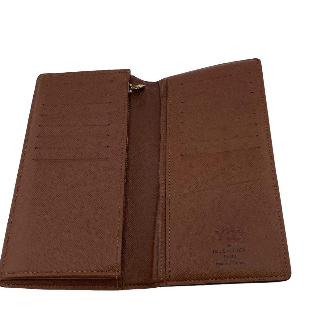 Louis Vuitton Long Wallet Purse M66540 Leather Brown Monogram Portefeuille Brazza Unisex(Unisex)