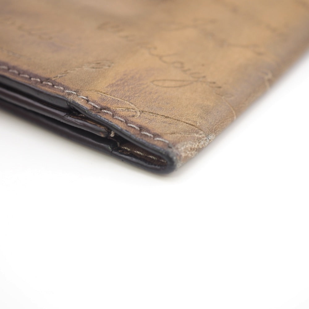 Berluti Long Wallet Purse Leather Brown Calligraphy Mens