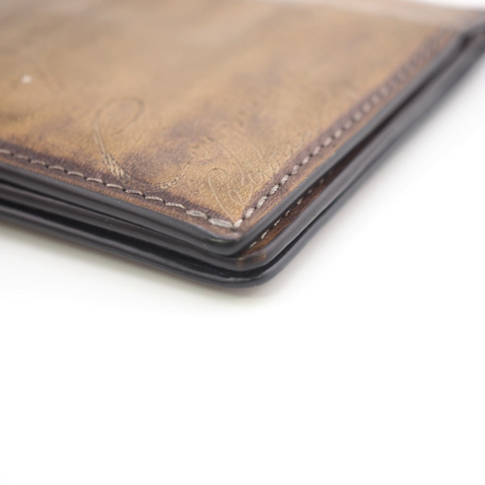 Berluti Long Wallet Purse Leather Brown Calligraphy Mens