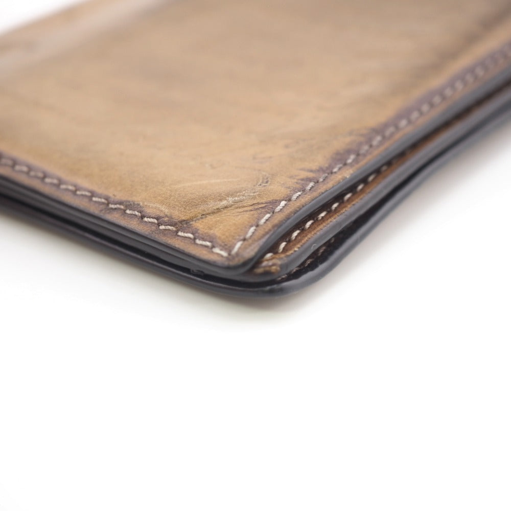 Berluti Long Wallet Purse Leather Brown Calligraphy Mens