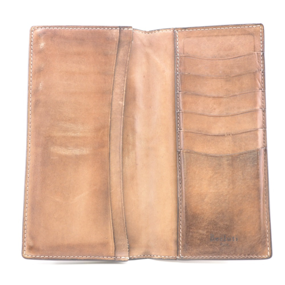 Berluti Long Wallet Purse Leather Brown Calligraphy Mens