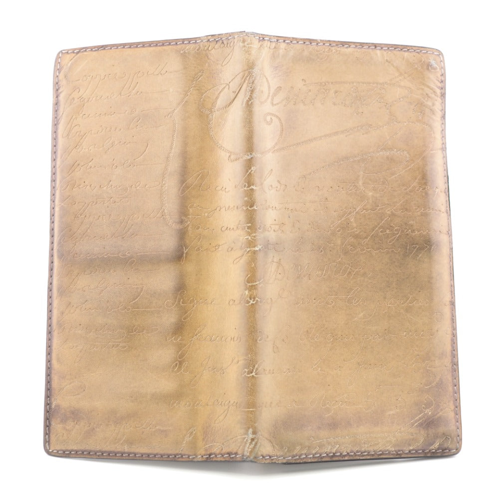 Berluti Long Wallet Purse Leather Brown Calligraphy Mens