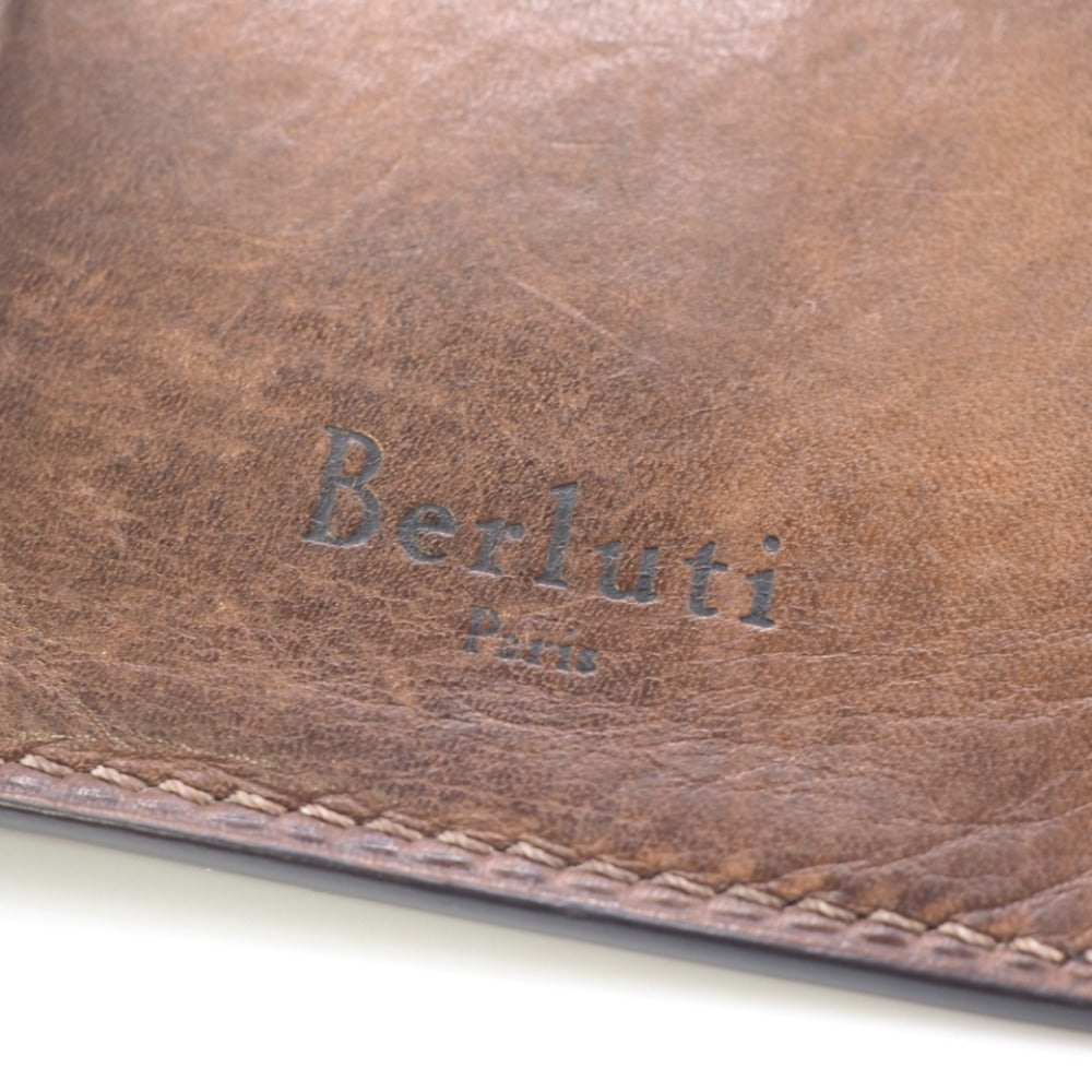 Berluti Long Wallet Purse Leather Brown Calligraphy Mens