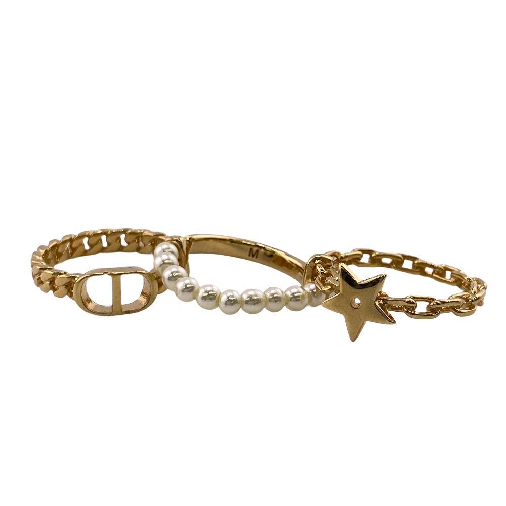 Dior Ring Gold Plated, Faux Pearl Gold 3 Stations Cd Star Women M