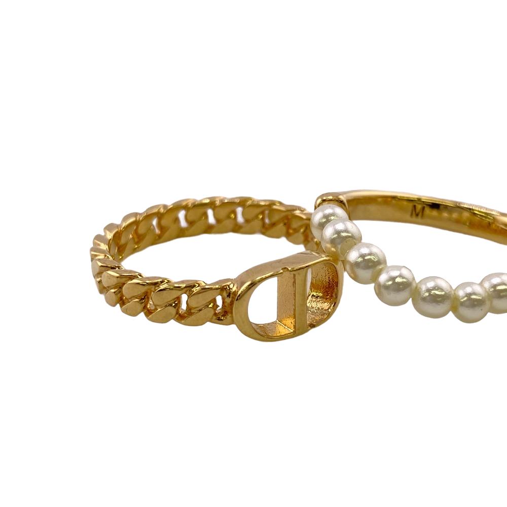 Dior Ring Gold Plated, Faux Pearl Gold 3 Stations Cd Star Women M