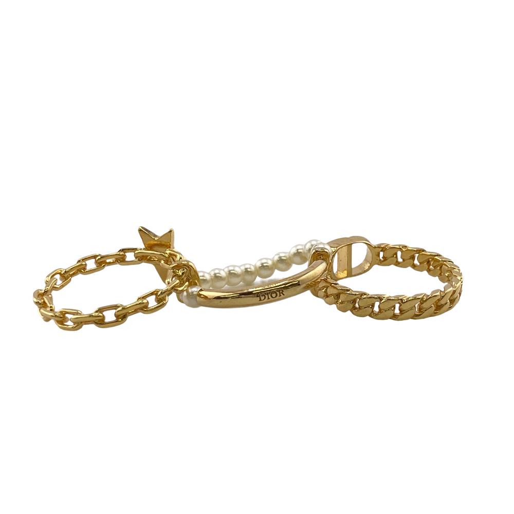 Dior Ring Gold Plated, Faux Pearl Gold 3 Stations Cd Star Women M