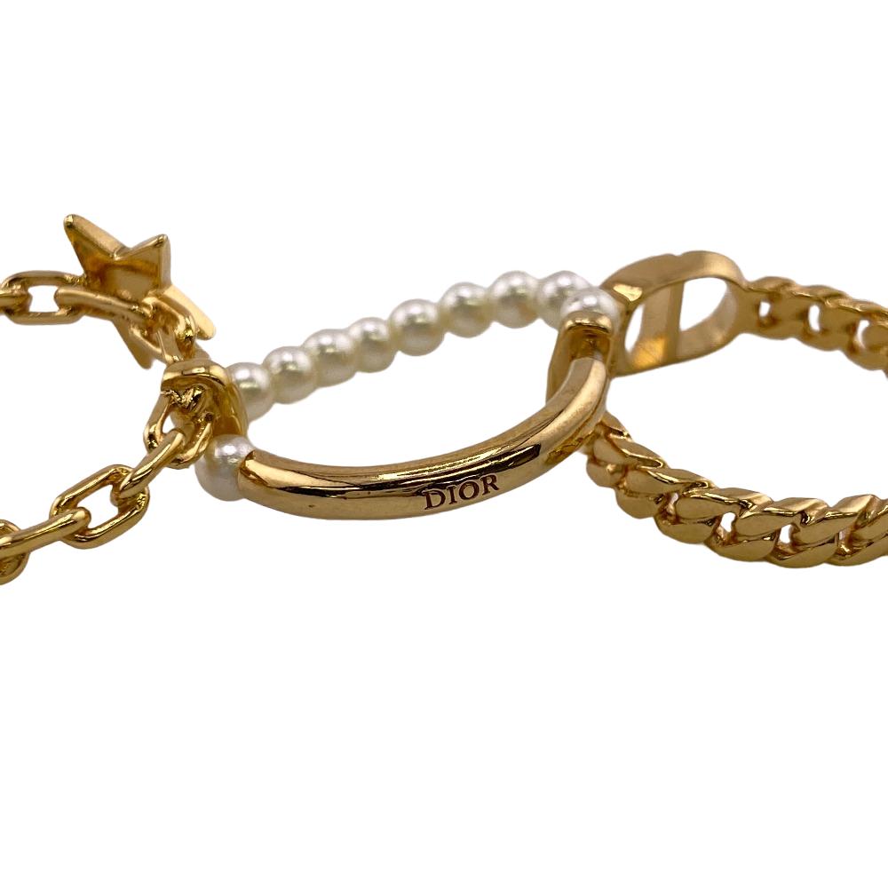 Dior Ring Gold Plated, Faux Pearl Gold 3 Stations Cd Star Women M