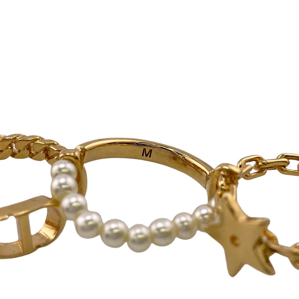 Dior Ring Gold Plated, Faux Pearl Gold 3 Stations Cd Star Women M