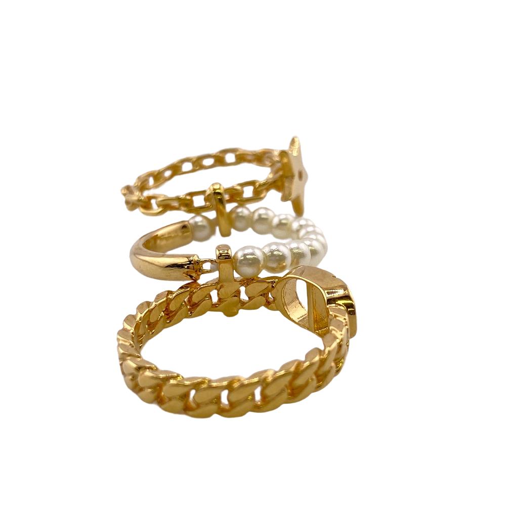 Dior Ring Gold Plated, Faux Pearl Gold 3 Stations Cd Star Women M