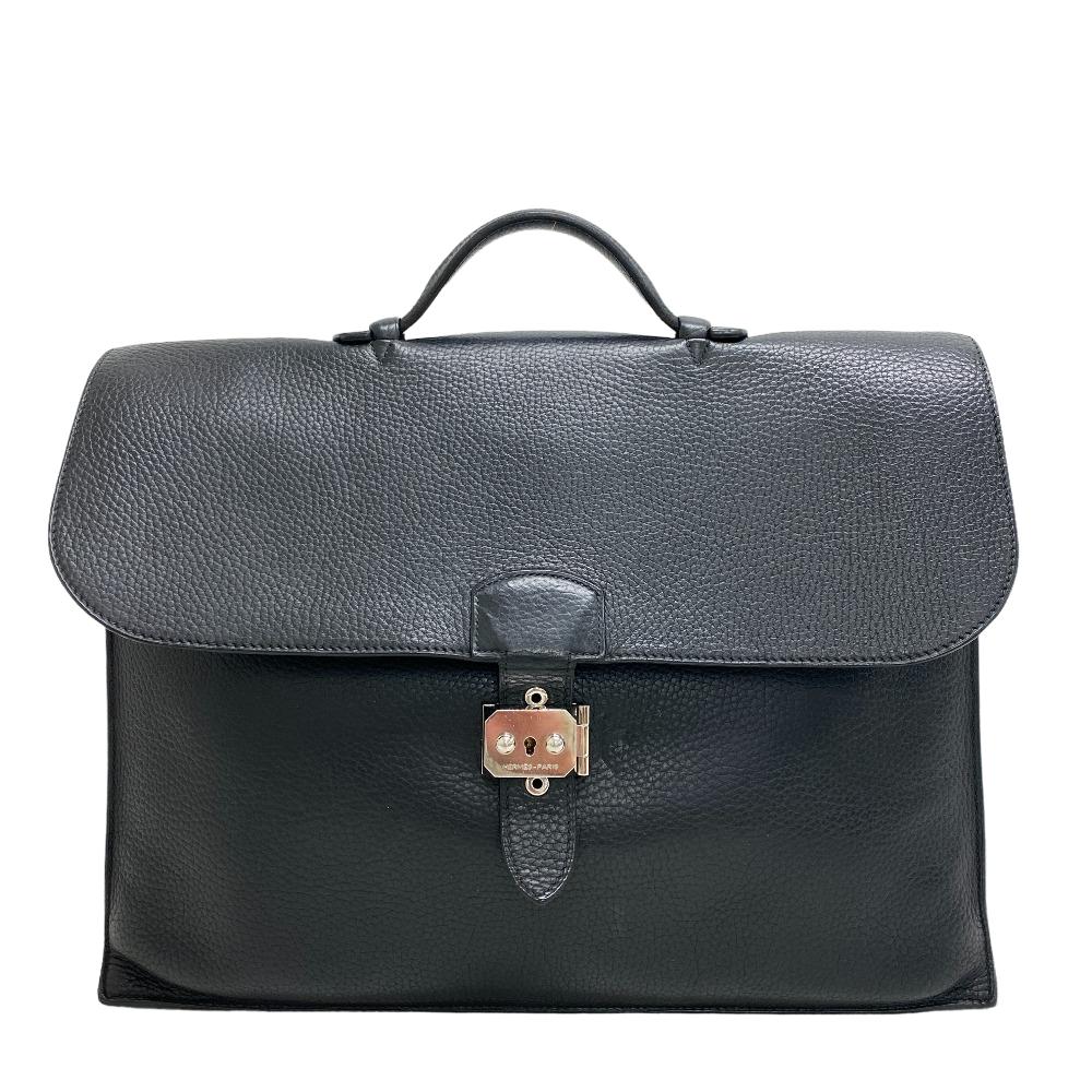 Hermes Business Bag Taurillon Clemence Black Sac Adepeche 38 Mens