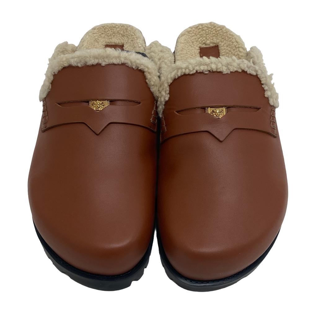 Versace Mule Leather Brown Slide Sandals Medusa Mens 44