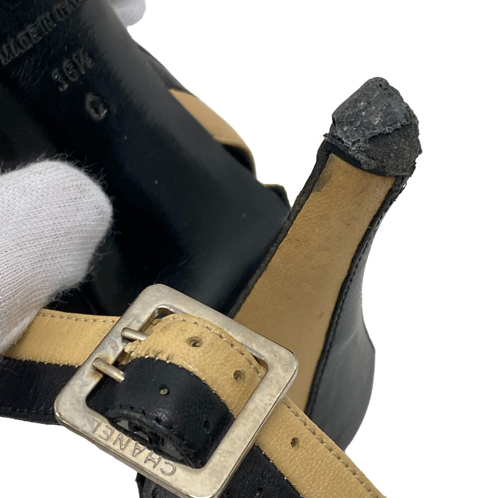 Chanel Pumps Leather Black 36 1/2 Coco Mark Women 36 1/2