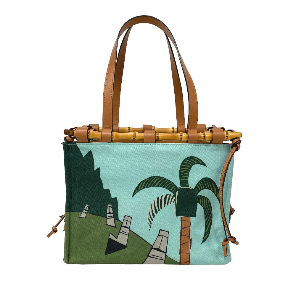 Loewe Tote Bag Canvas, Leather Light Blue Bamboo Cushion Women