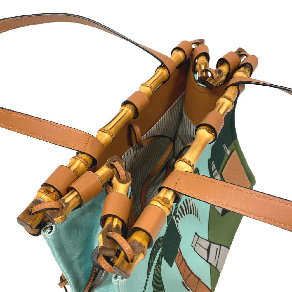 Loewe Tote Bag Canvas, Leather Light Blue Bamboo Cushion Women