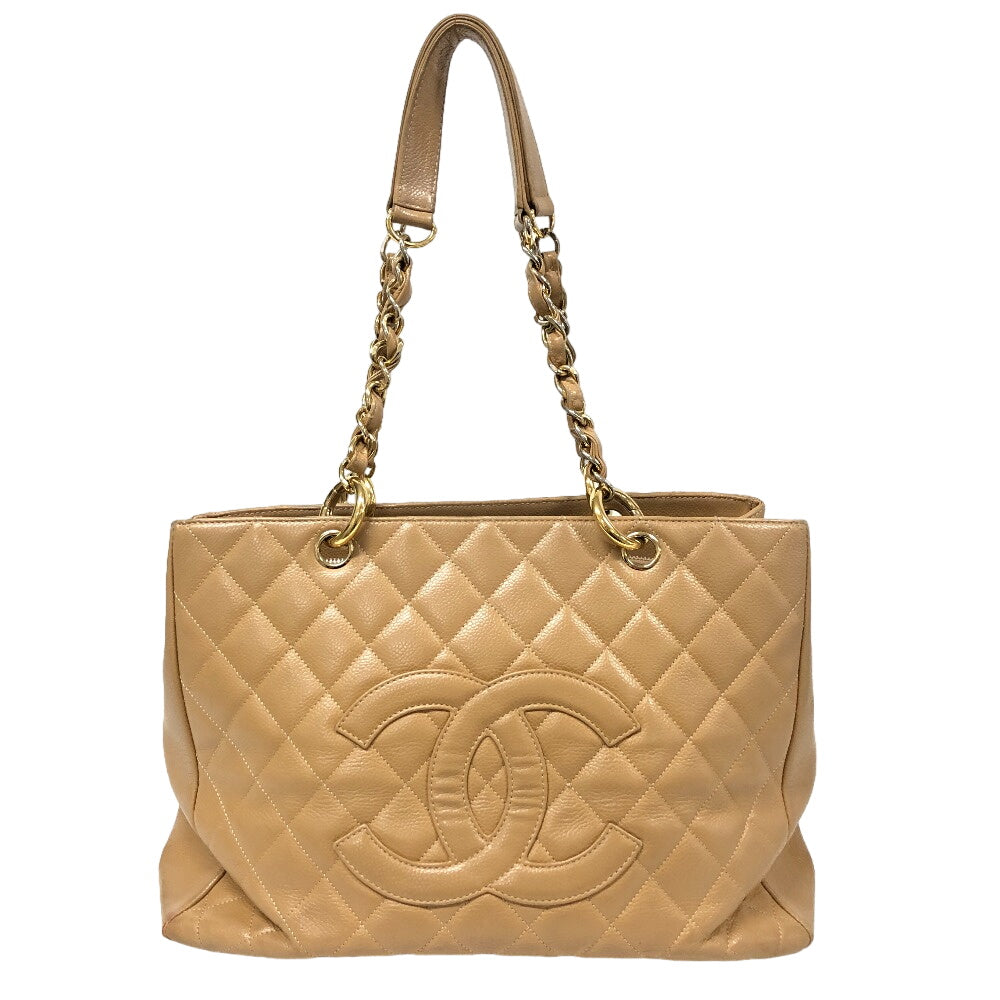 Chanel Tote Bag Leather Beige Caviar Skin Gst