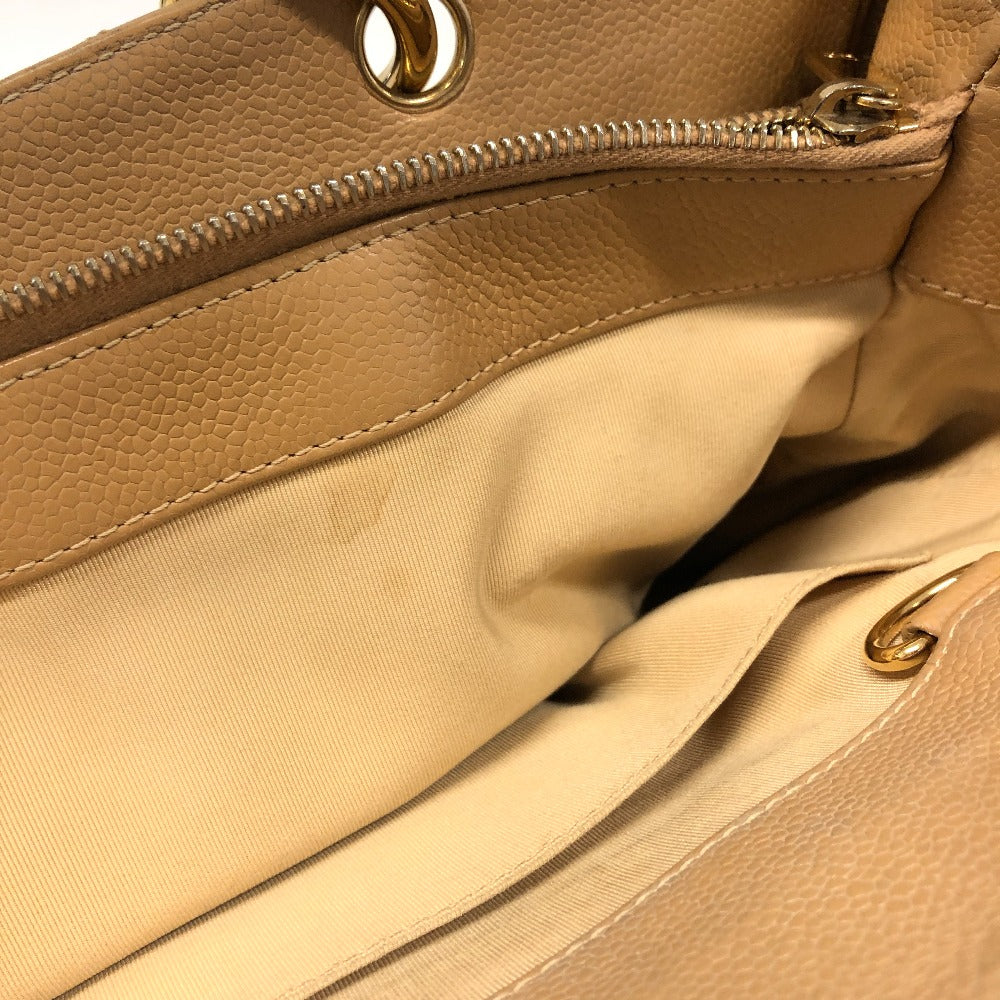 Chanel Tote Bag Leather Beige Caviar Skin Gst