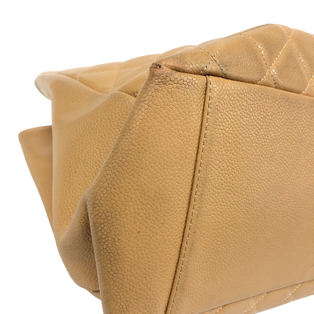 Chanel Tote Bag Leather Beige Caviar Skin Gst