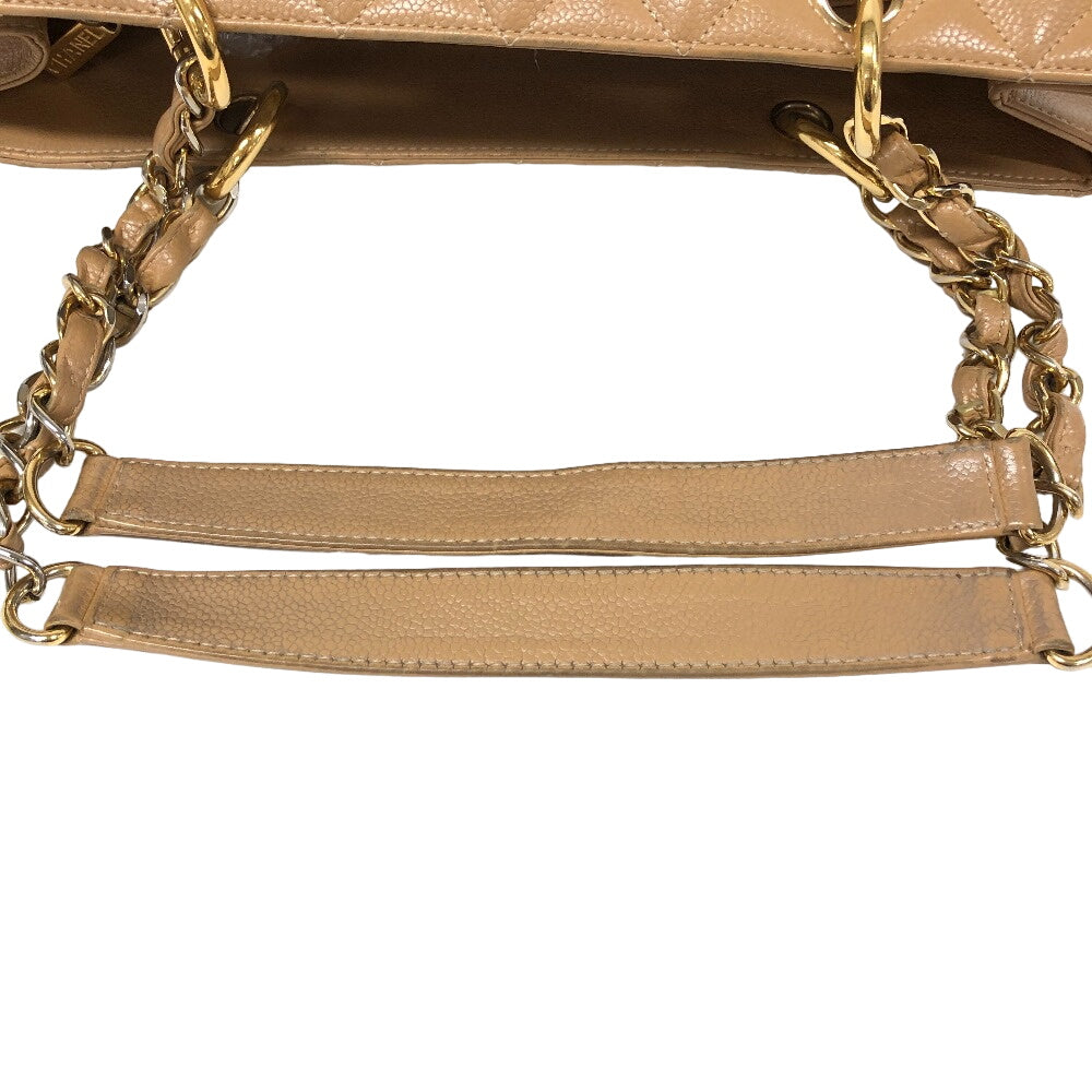 Chanel Tote Bag Leather Beige Caviar Skin Gst